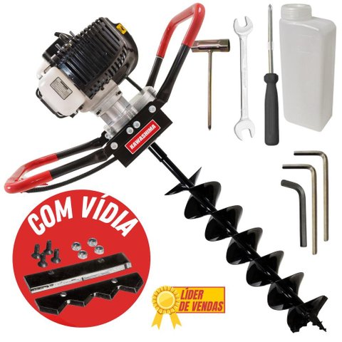 Perfurador de Solo á Gasolina Kawashima ED43EBD 43cc Broca Duplo Espiral 80x15cm com Vídia