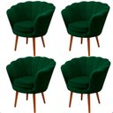 Ver imagem 1 de Kit 4 Poltrona Sala Decorativa Pétala Veludo Verde Pés Palito Castanho - Arkell