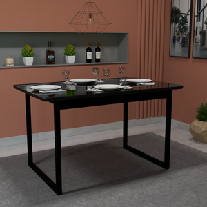 Mesa Retangular 160x80 para Sala de Jantar Estilo Industrial Moderno Tampo Mdf sem Vidro:preto