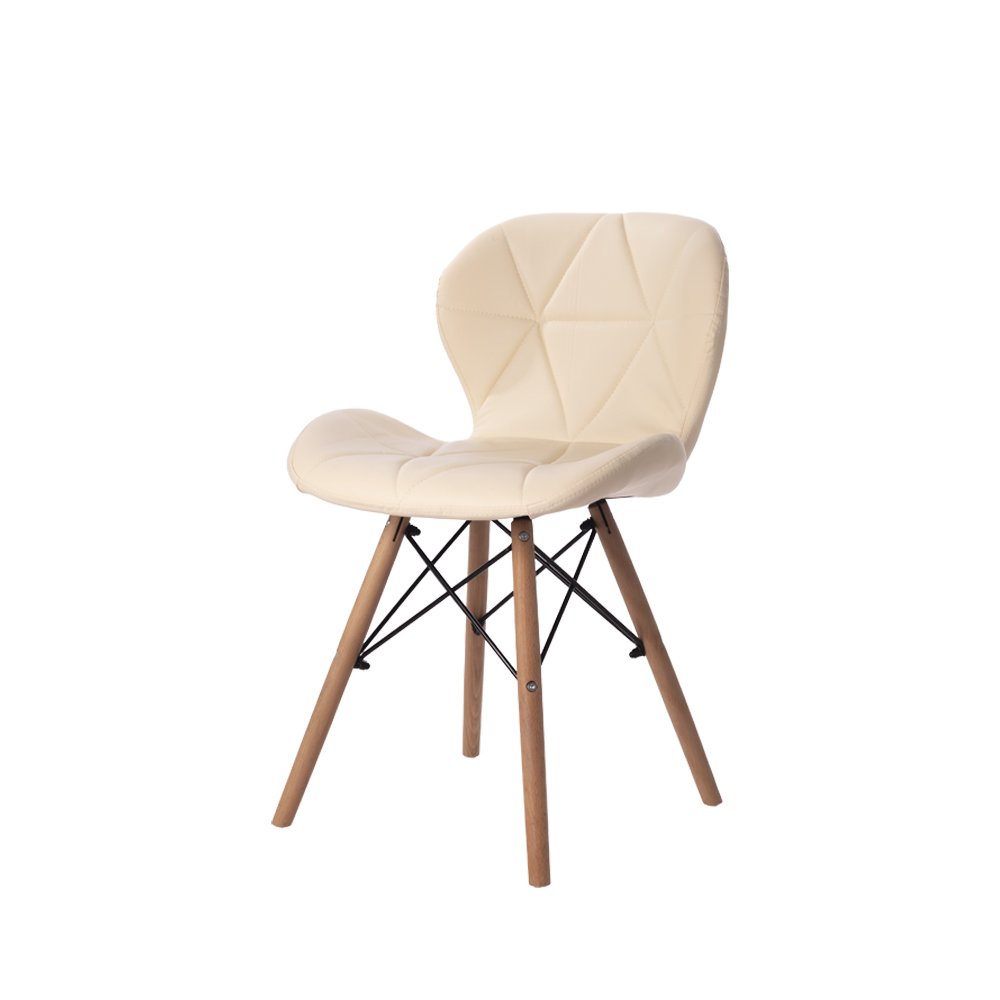 Cadeira Estofada Jantar Charles Eames Eiffel Slim Wood Confort Creme