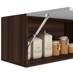 Armário Com Espaço Para Fogão Modulado Nogueira Branco Com Tampo Poliman Unna 4 Módulos - 3