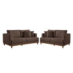 Conjunto Sofás 2 e 3 Lugares Estofados M-175 Veludo Martins Marrom - 1