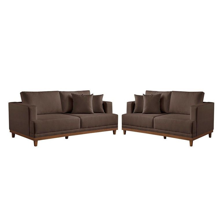 Conjunto Sofás 2 e 3 Lugares Estofados M-175 Veludo Martins Marrom