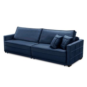 Sofá Cama Retrátil e Reclinável 2,10m com Molas Karen Veludo Azul Adonai Estofados