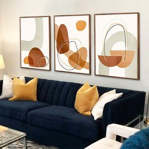Kit com 3 Quadros Decorativos 70x50 Cm Abstrato Boho com Moldura Caixa Preta de 3cm de Profundidade