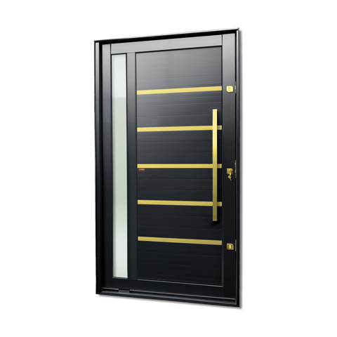 Porta Pivotante Alumínio Lamb.Miraggio c/Pux.D.Elite Preto Gold 216x100 Brimak
