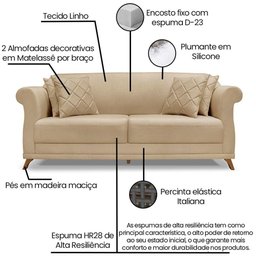 Sofa 2 Lugares Retro Polo 160cm com Almofada Linho Dourado Ezz Dourado - 8