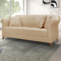 Sofa 2 Lugares Retro Polo 160cm com Almofada Linho Dourado Ezz Dourado - 10