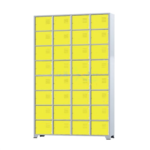 Armário Roupeiro de Aço para Vestiário 32 Portas Locker Amarelo com Chave