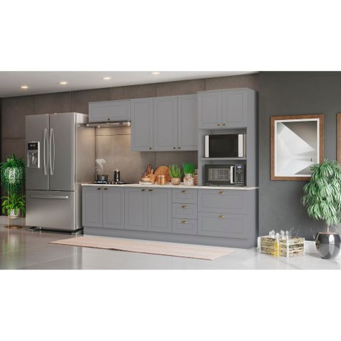 Cozinha Modulada Completa 271,5cm para Cooktop com Torre Quente de 2 Fornos 10 Portas 5 Gavetas Amer