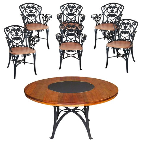 Conjunto de Mesa 1,60m Madeira Giratória 6 Cadeiras Malbec - Preto