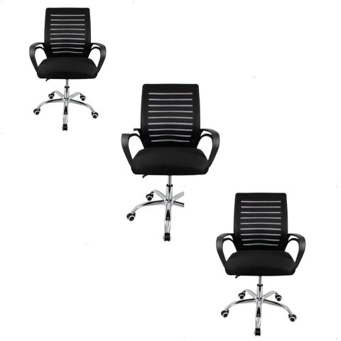 Kit 3 Cadeiras Escritório Tela Mesh Zebrada Base Cromada 3 Un
