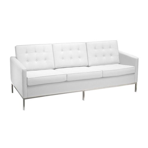 Sofá Fk 3 Lugares Couro Natural Linha Premium Design Modernista Sala Escritório Recepção - Branco