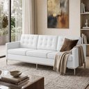 Ver imagem 3 de Sofá Fk 3 Lugares Couro Natural Linha Premium Design Modernista Sala Escritório Recepção - Branco