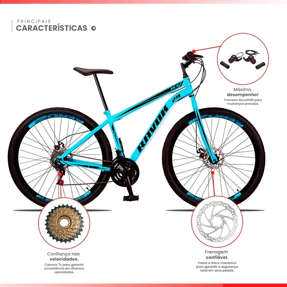 Bicicleta Aro 29 Bike Aço 21 Marchas Velocidades Freio a Disco