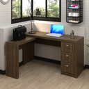 Ver imagem 3 de Mesa Em L Para Escritório 3 Gavetas ME4101 Nogal - Tecno Mobili
