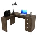 Ver imagem 1 de Mesa Em L Para Escritório 3 Gavetas ME4101 Nogal - Tecno Mobili
