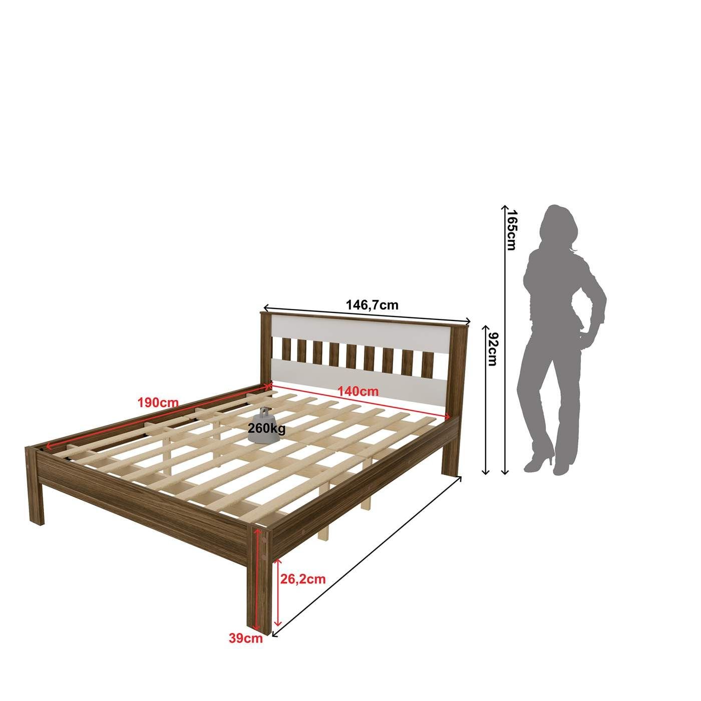 Cama de Casal para Colchão 1,38m Nogal/branco Cm8007 Tecno Mobili
