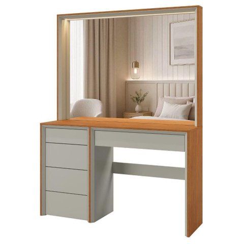 Camarim Prime 5 Gavetas com Espelho LED MDF Off White Mavaular Móveis