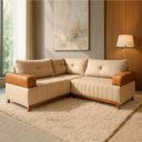 Ver imagem 1 de Sofá 4 Lugares 1,77x1,77m Canto Leona Plus Bom Pastor Linho Bege/caramelo