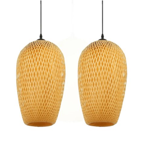 Kit 2 Lustres Pendente Java White Arrow em Bambu Natural – 40x20 Cm
