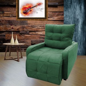 Poltrona Retratil e Reclinavel com Rodape Regulavel Sala Quarto Amamentação Azera Verde