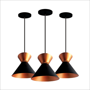 Kit 3 Lustres Pendentes Luxo Rainha Preto C/ Cobre Bicolor