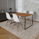 Ver imagem 1 de Mesa Industrial Base de Ferro Preto 137x75 Tampo Canela 4 Cadeiras Eiffel Madeira Assento Branco