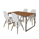 Ver imagem 2 de Mesa Industrial Base de Ferro Preto 137x75 Tampo Canela 4 Cadeiras Eiffel Madeira Assento Branco