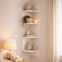 Ver imagem 1 de Prateleira de Canto Suspensa Flutuante Parede MDF Nicho Decorativo Livros Sala Quarto Banheiro