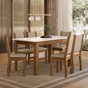 Ver imagem 1 de Conjunto Sala de Jantar Mesa Bellagio 150cm com 6 Cadeiras Clara Yescasa Carvalho/Off White