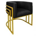 Ver imagem 1 de Cadeira Poltrona Luxo Base de Metal Tripla Dourado Sala de Jantar Recepção Veludo Preto