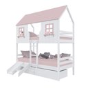 Ver imagem 2 de Beliche Casinha Encantada com 02 Gavetas Kit Escada/ Escorregador Madeira Maciça Branco/ Rosa