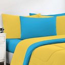 Ver imagem 2 de Kit Edredom + Jogo de Lençol 100% Algodão Gran Moratta 7 Peças Queen Amarelo-azul Turquesa
