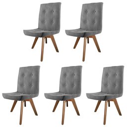 Conjunto 05 Cadeira de Jantar Drop Com Botão Base Giratória Imbuia Sintético Cinza - Amey Decor - 1