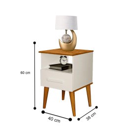 Mesa de Cabeceira Pérola 1 Gaveta e 1 Nicho Estilo Retrô: Off-white / Canela - 3