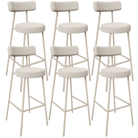 Kit 06 Banquetas Alta Bar Cozinha Sala de Jantar Aço Milão Arena L02 Bouclê Bege - Lyam Decor