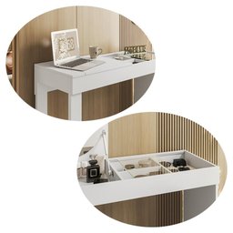 Escrivaninha Penteadeira Play Espelho Basculante e Vidro Branco Fosco - 3 Escrivaninha Penteadeira Play Espelho Basculante e Vidro Branco Fosco - 3