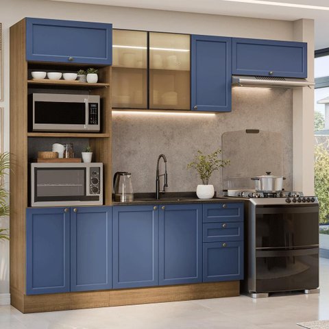 Armário de Cozinha Completa 270 cm Rustic/Azul Vik Madesa 08