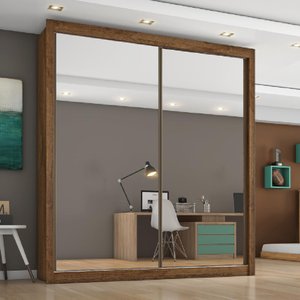 Guarda Roupa Zurique 2 Portas Espelhadas 100% Mdf Brauna Off White - Móveis Europa