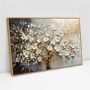 Ver imagem 2 de Quadro Decorativo Árvore da Vida Flores Brancas Dourado Sala Quarto Casa Escritório
