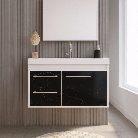 Gabinete Armário para Banheiro 60cm Mdf com Cuba - Potenza Preto