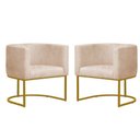 Ver imagem 1 de Kit 2 Poltronas Reforçada Decorativa Sala Gabriela Base Ferro Dourada Suede Bege