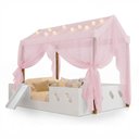 Ver imagem 2 de Cama Casinha Montessoriana Isa MDF + LED + Voal Rosa + Escorregador + Colchão Casal Kids - Branco
