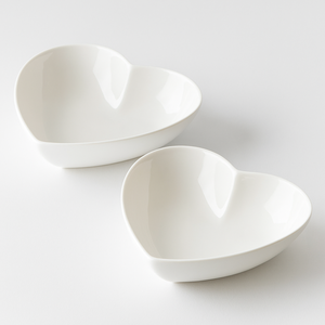 Bowls Coração em Porcelana Bon Gourmet 19x15x6 Cm Conjunto com 2 Peças Branco Elegante para Servir