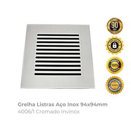Grelha Listras Aço Inox 94x94mm 4006/1 Cromado Invinox - 2