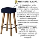 Ver imagem 3 de 4 Banquetas sem Encosto Tecido Corano Azul Estrutura Ferro Pés Palito Madeira 60cm Fixo