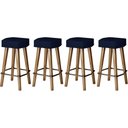Ver imagem 1 de 4 Banquetas sem Encosto Tecido Corano Azul Estrutura Ferro Pés Palito Madeira 60cm Fixo