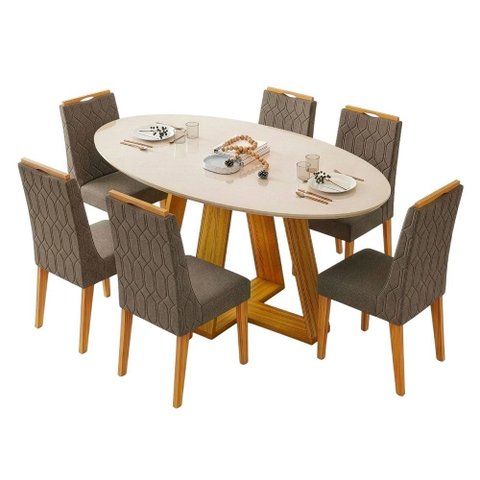 Conjunto Sala de Jantar Mesa Tampo em Vidro 1,80m Vick 6 Cadeiras Bel