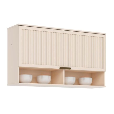 Armário de Cozinha Modulado Aéreo P/ Connect C/1 Porta Basculante Ripada 120cm Off White - Henn
